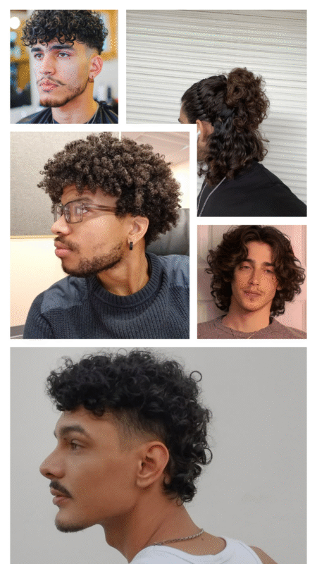 Collage de fotos de cortes de cabello rizado para hombres